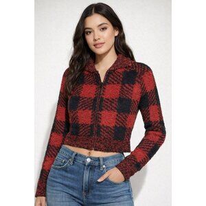 NWT SKIMS Cozy Zip-Up Jacket Brick Buffalo Check Plaid Pattern S/M